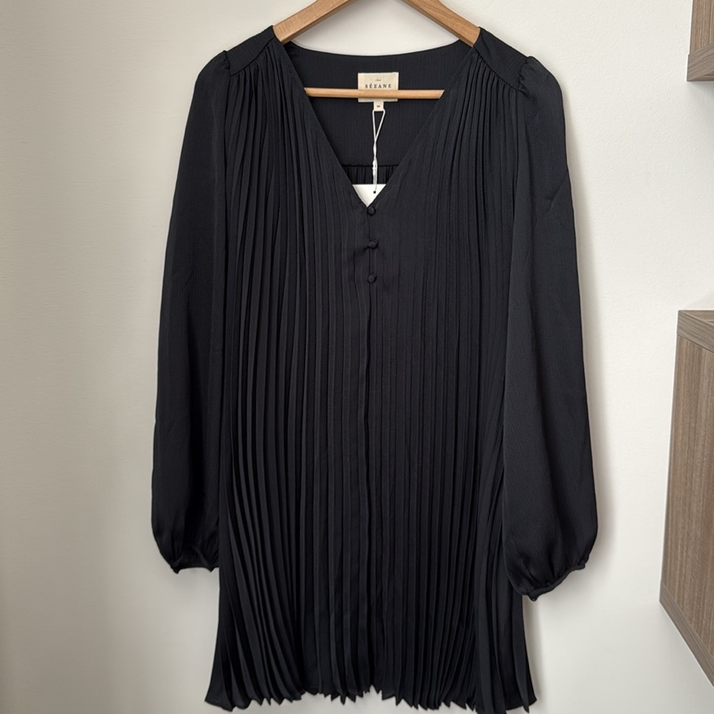 Sezane Black Pleated Dress Size 4 - Picture 4 of 10